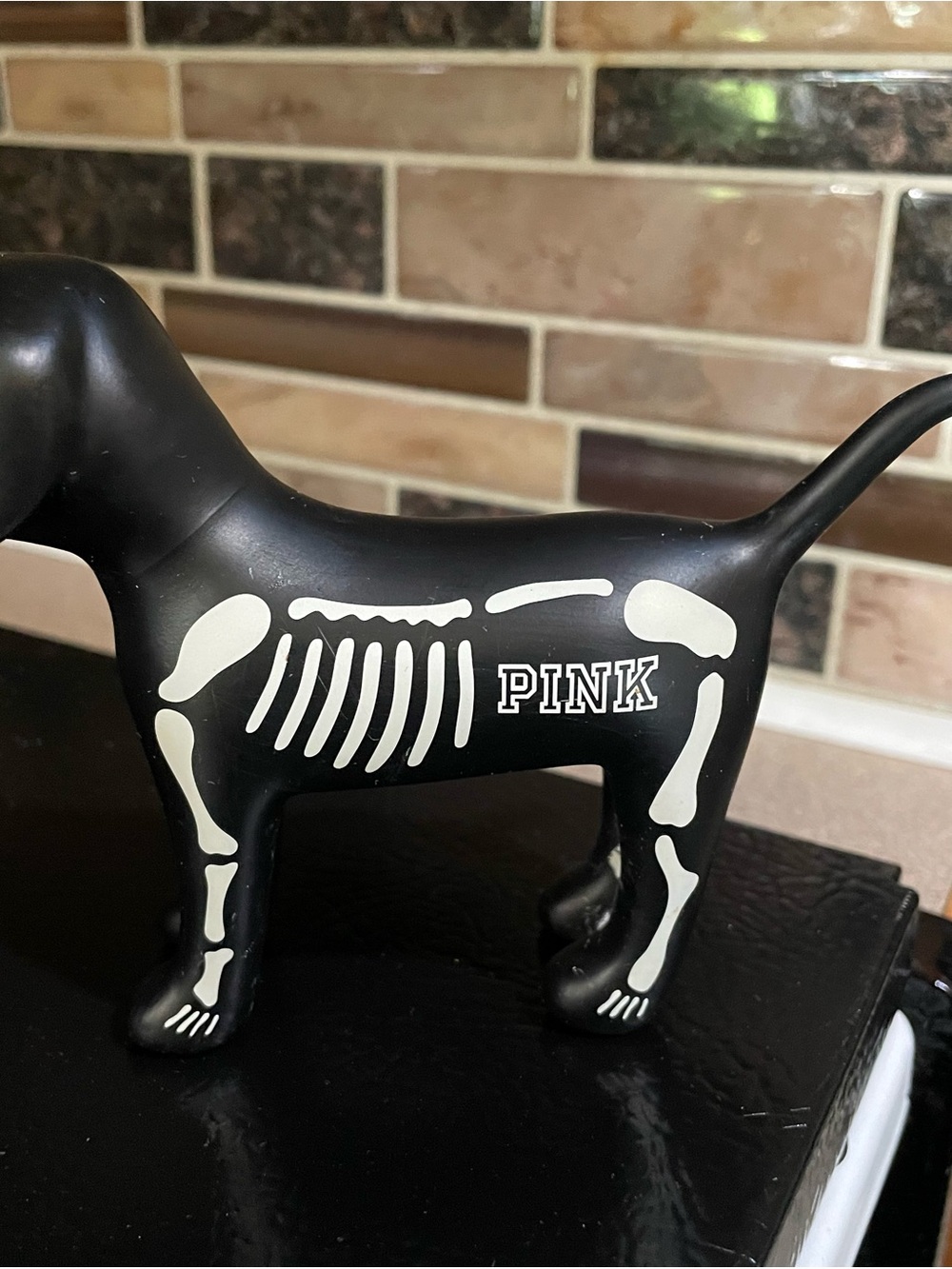PINK Victoria's Secret Black Dog Figurine with White Skeleton